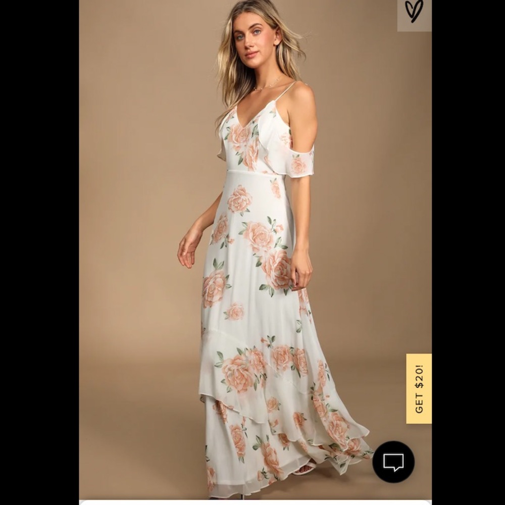 Lulus Take You There Ivory Floral Print Maxi Dress